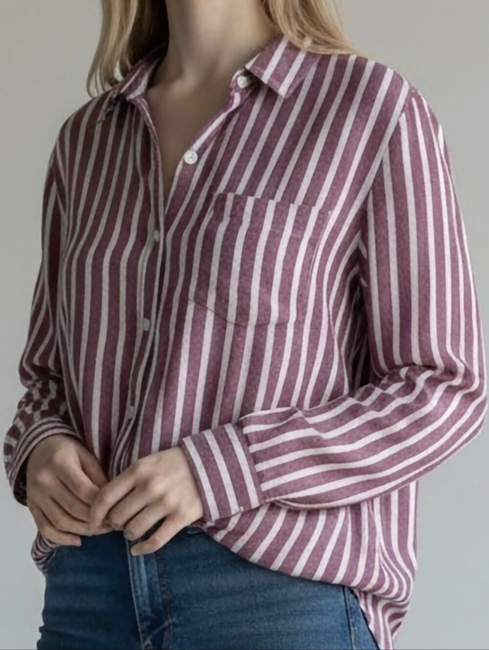 Rails Striped Linen Blend Button-Down Shirt in Mauve and White